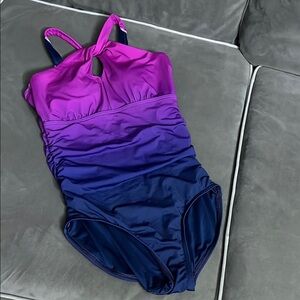 Lands' End One Piece Purple and Blue Swimsuit with Elegant Gradient
